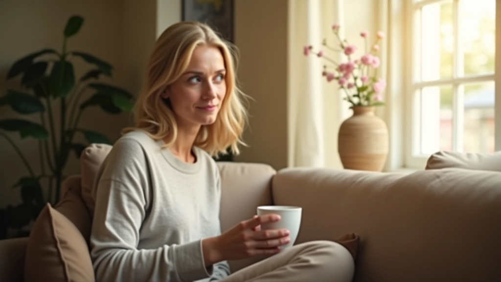 Person relaxing with coffee in morning sunlight at home