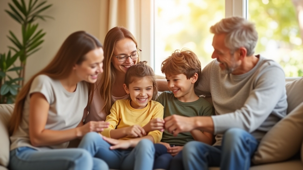 Multi-generational family spending time together in a comfortable home setting