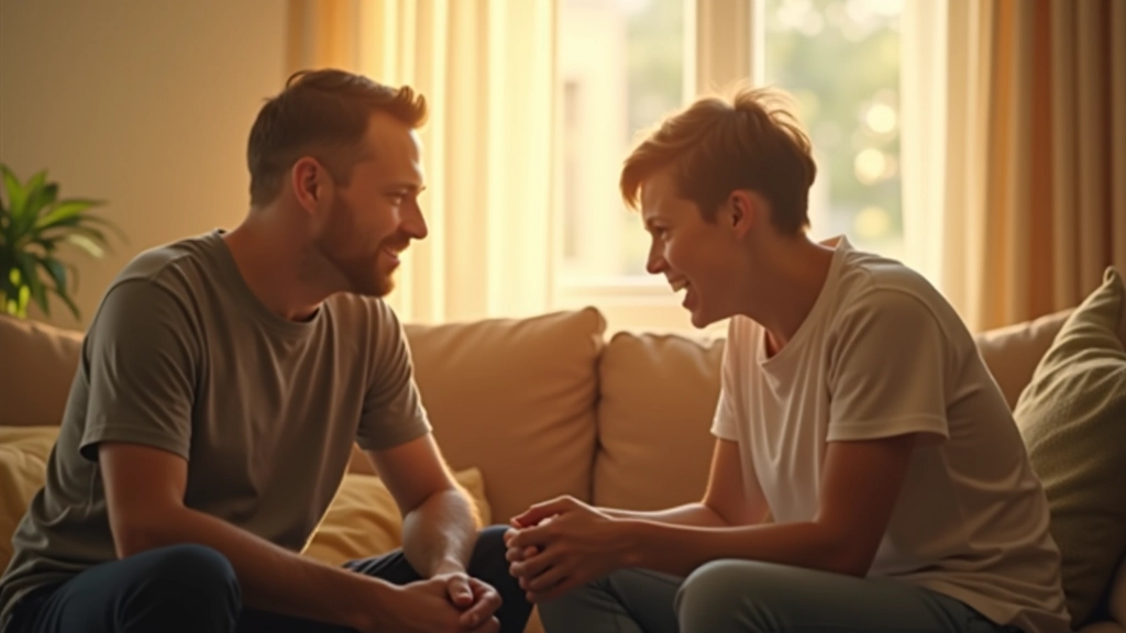 Parent calmly talking with child about outdoor activity during a relaxed moment at home